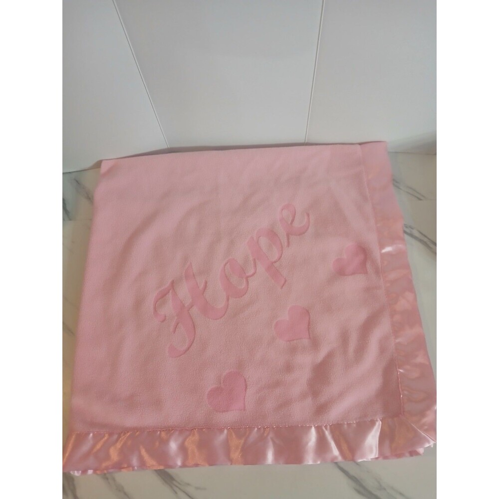 Pink Satin Trim Baby Blanket With Hope And Hearts